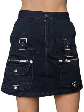The Kooples Black denim Mini Skirt with silver Hardware